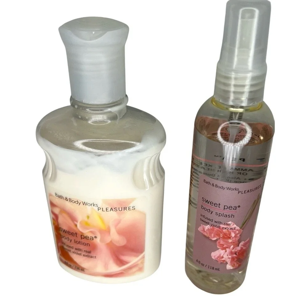 Bath Body Works Sweet Pea Body Splash 4oz + Body Lotion 8oz 90% Full Vacation